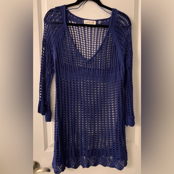 Simply Noelle Sweaters - #360 - NWT Simply Noelle Open-Weave Knit Tunic Sweater/Cover-Up, Blue, Size XXL